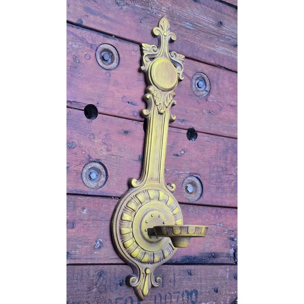 Vintage Cast Aluminum Candle Holder Sconce Yellow 20.5